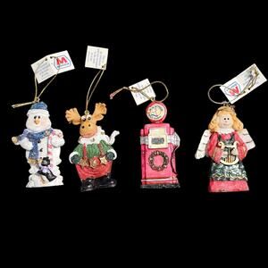 Lot of 4 Marathon 2002 Christmas Ornaments Snowman Moose Angel Gas Pump READ